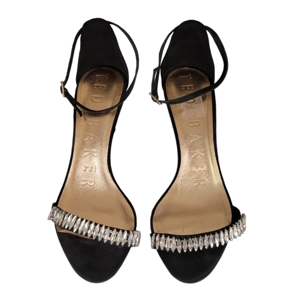 Ted Baker London Ankle Strap High Heel Embellished Rhinestones Black Size‎ 39 /9 - Picture 4 of 11